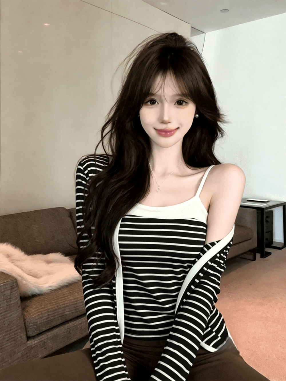 실사 가을 섹시함 허리 수축 백리스 쇼트 스타일 캐미솔 긴팔 핫걸 쇼트 스타일 숄 패치워크 색상 투피스 세트 이미지 2