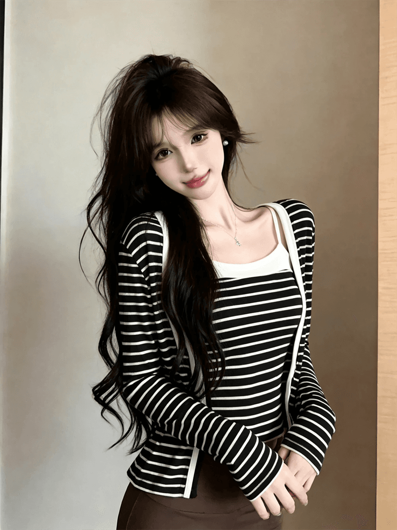 실사 가을 섹시함 허리 수축 백리스 쇼트 스타일 캐미솔 긴팔 핫걸 쇼트 스타일 숄 패치워크 색상 투피스 세트 상세 이미지 17