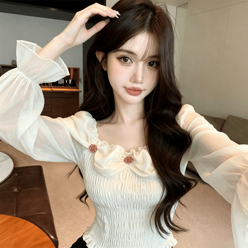 실사 새로운 순수한 욕망 바람 광장 칼라 나비 매듭 몸매 가꾸기 맨위 상세 이미지 3