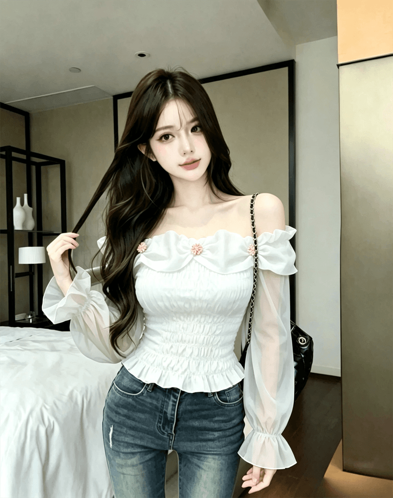 실사 새로운 순수한 욕망 바람 광장 칼라 나비 매듭 몸매 가꾸기 맨위 상세 이미지 10