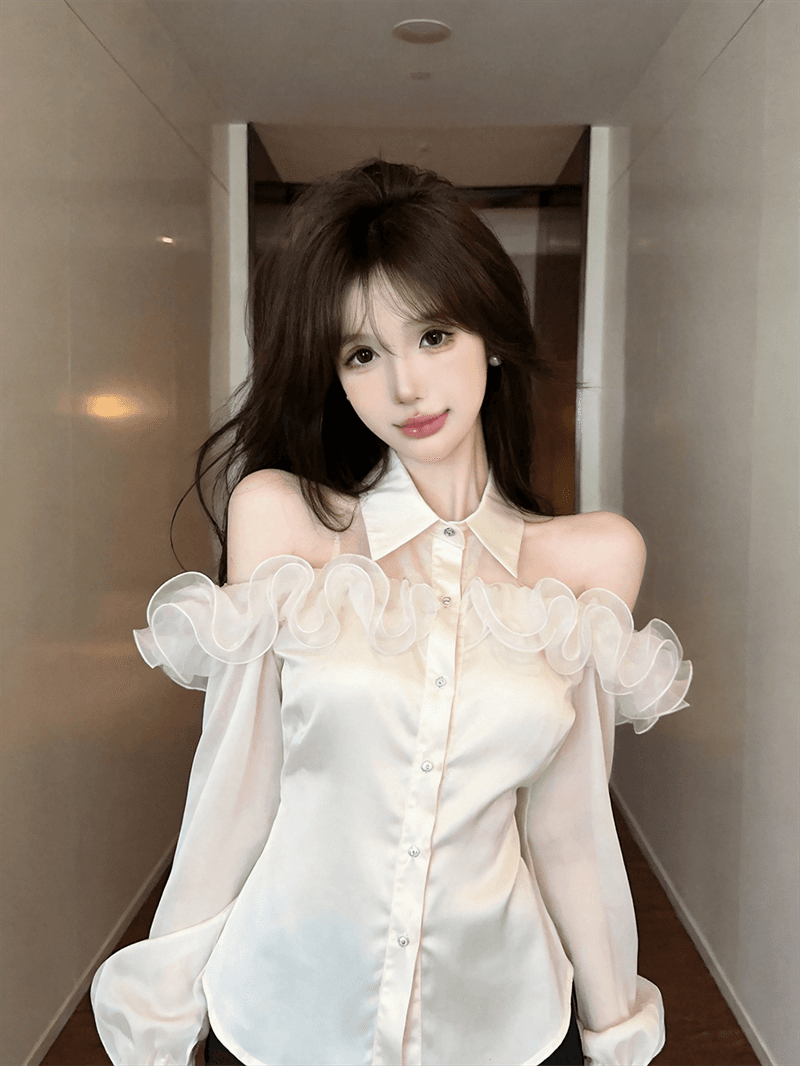 실사 봄 가을 프랑스식 섹시함 POLO 칼라 칼라 패치워크 꽃꽂이 루즈핏 불규칙 품격 싱글 줄 버튼 오픈 가디건 셔츠 상세 이미지 11