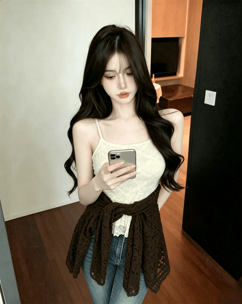 실사 가을 달콤함 레이스 긴팔 몸매 가꾸기 오픈 가디건 티셔츠 품격 슬립 투피스 세트 상세 이미지 10