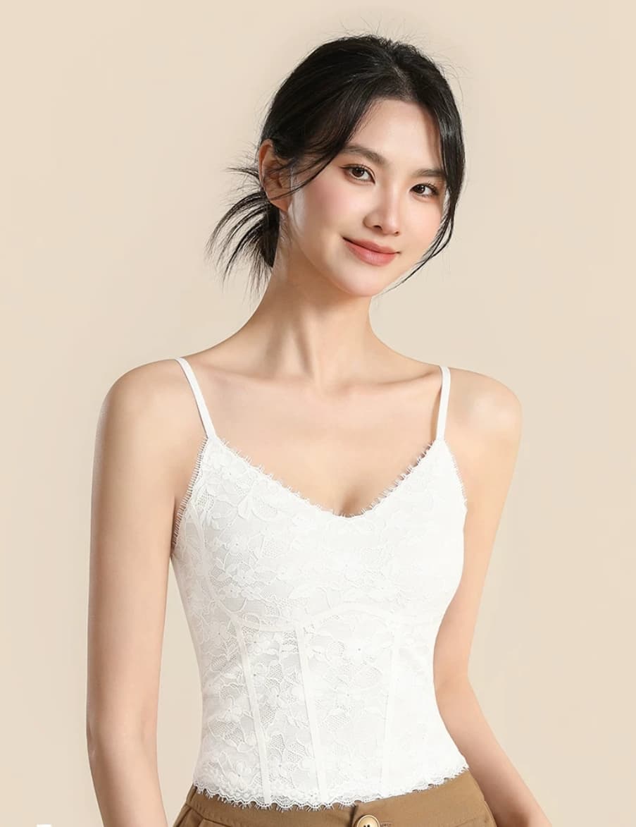 레이스 화이트 캐미솔 벨트 가슴 패드 무료 착용 브래지어 작은 가슴 디스플레이 대 없음 흔적 아름다움 뒤로 속옷 이미지 2