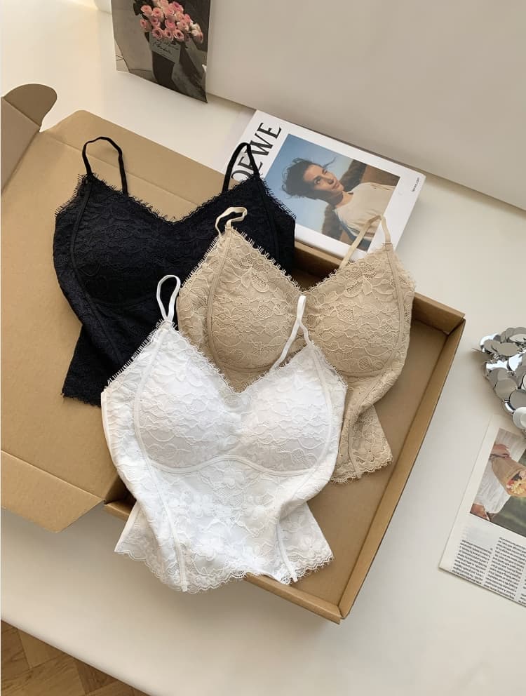 레이스 화이트 캐미솔 벨트 가슴 패드 무료 착용 브래지어 작은 가슴 디스플레이 대 없음 흔적 아름다움 뒤로 속옷 상세 이미지 4