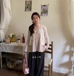 두 착용 법 슬립 자외선 차단 오픈 가디건 맨위 두 조각 여성 세트 프릴 달콤함 조끼 공기 센스 스택 착용 세트 상세 이미지 1