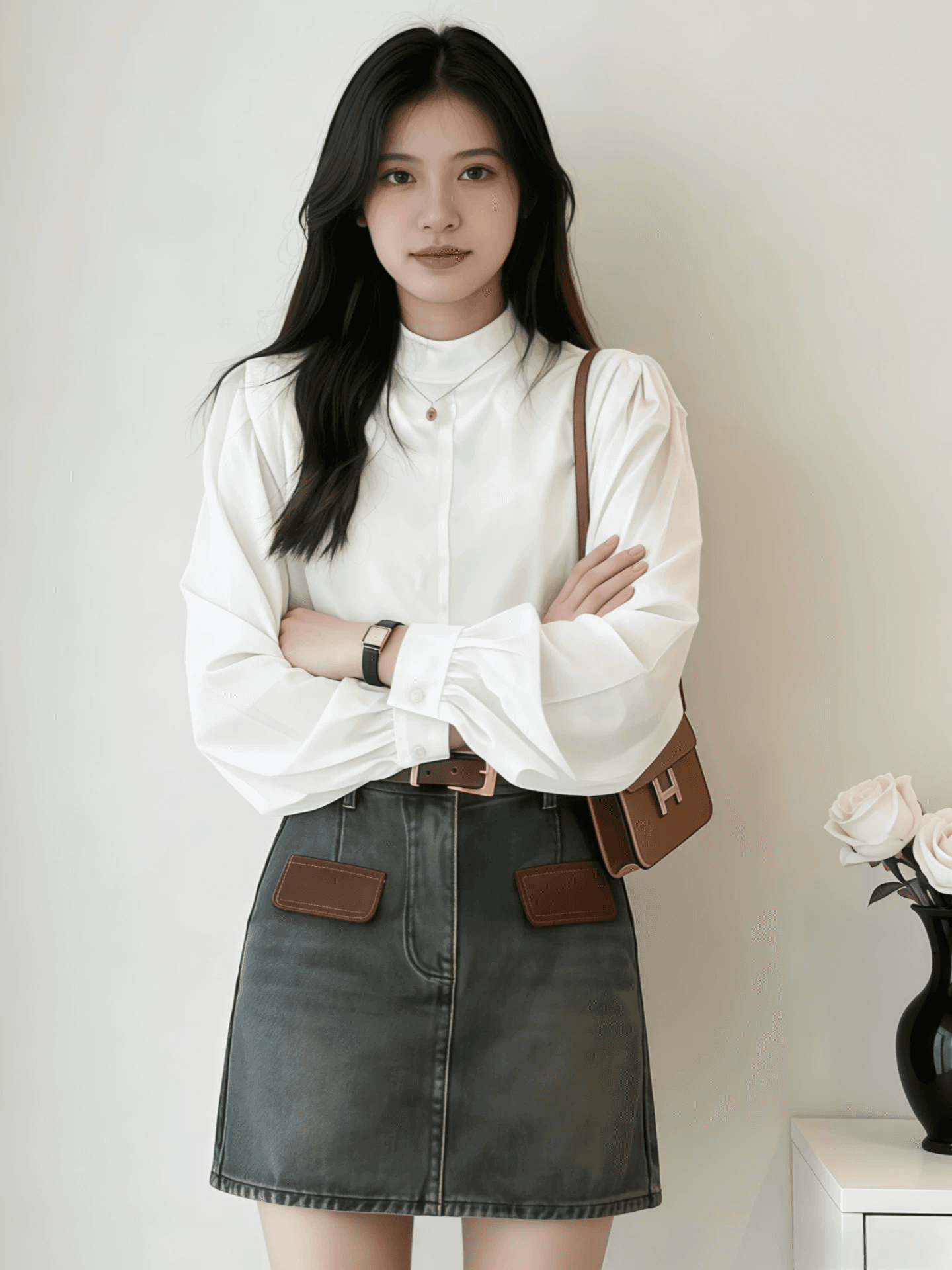 화이트 스탠드 칼라 긴팔 셔츠 여자 2026 새로운 봄 드레스 프랑스식 품격 여성 슈퍼 화재 연령 감소 셔츠 맨위 이미지 3