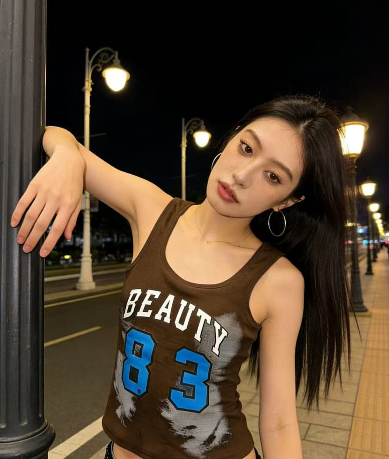 벨트 가슴 패드 달콤한 핫걸 아메리칸 레트로 beauty83 숫자 프린트 조끼 여성 여름 쇼트 스타일 민소매 맨위 이미지 3