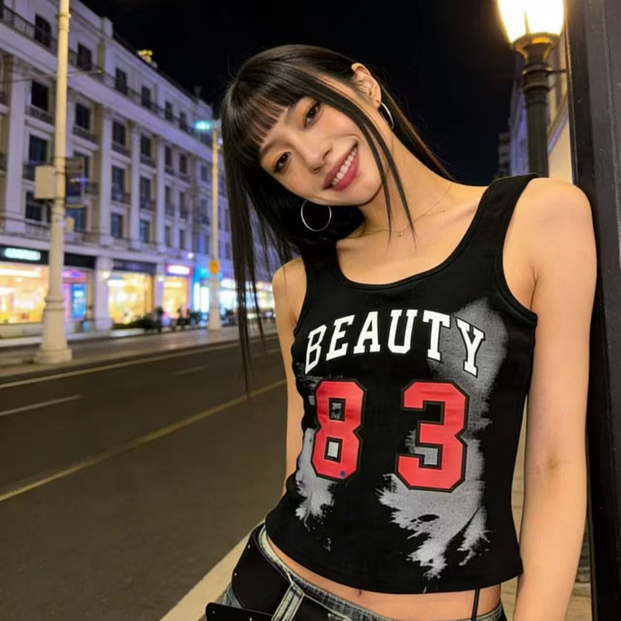 벨트 가슴 패드 달콤한 핫걸 아메리칸 레트로 beauty83 숫자 프린트 조끼 여성 여름 쇼트 스타일 민소매 맨위 이미지 4