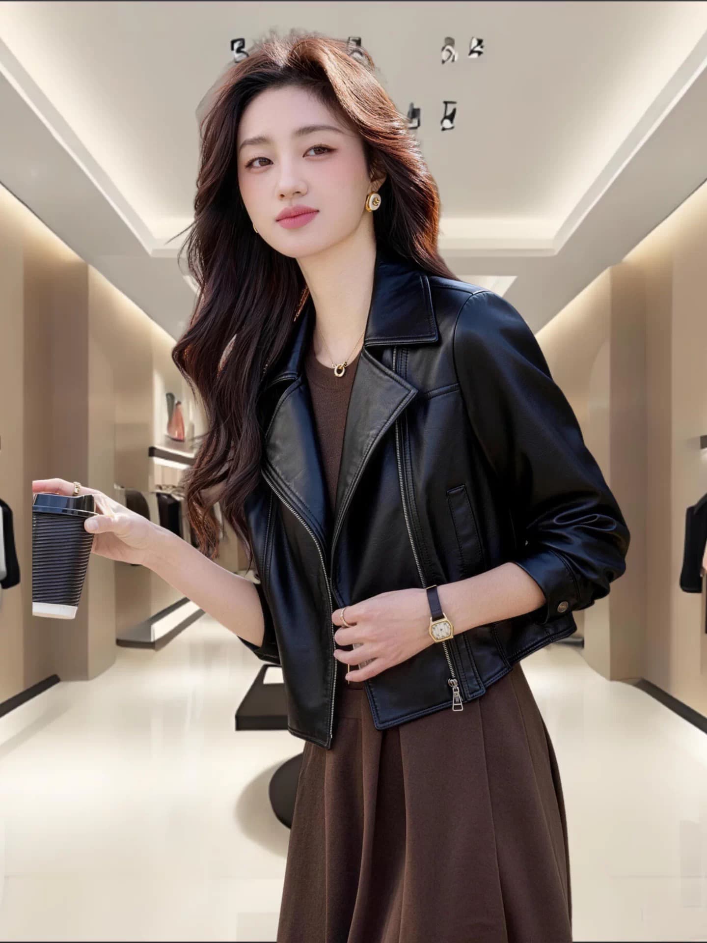 하이닝 진짜 가죽 가죽 재킷 여성 짧은 2026 년 새로운 폭발 한국 스타일 슬림해 보이는 작은 키 오토바이 양 가죽 자켓 이미지 4