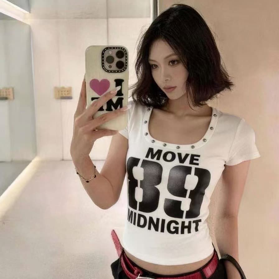 차가운 핫걸 대 u 칼라 징 금속 펑크 다크 록 2026 아모이 ins 트렌디 한일 ootd 쇼트 스타일 티셔츠 이미지 4