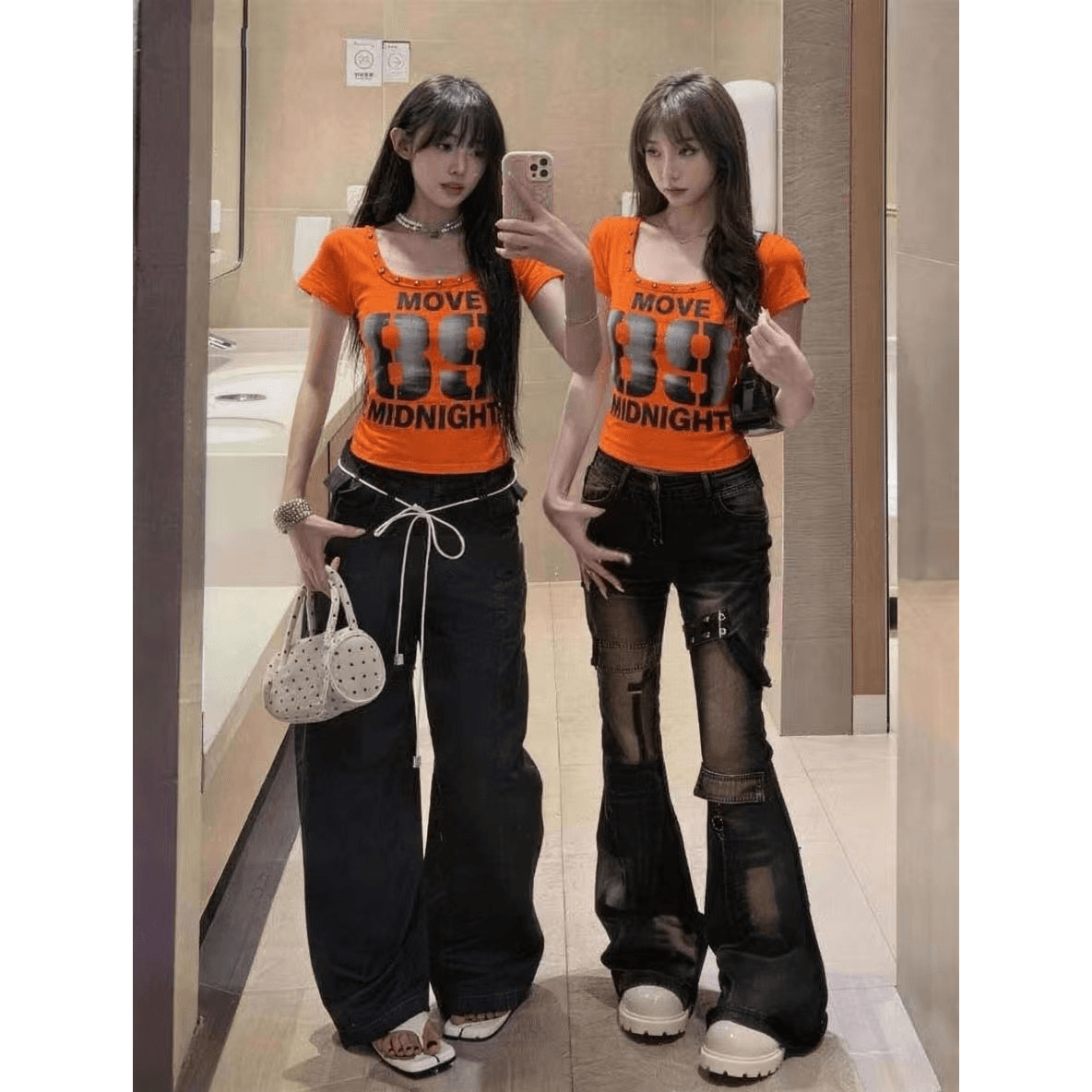 차가운 핫걸 대 u 칼라 징 금속 펑크 다크 록 2026 아모이 ins 트렌디 한일 ootd 쇼트 스타일 티셔츠 이미지 5