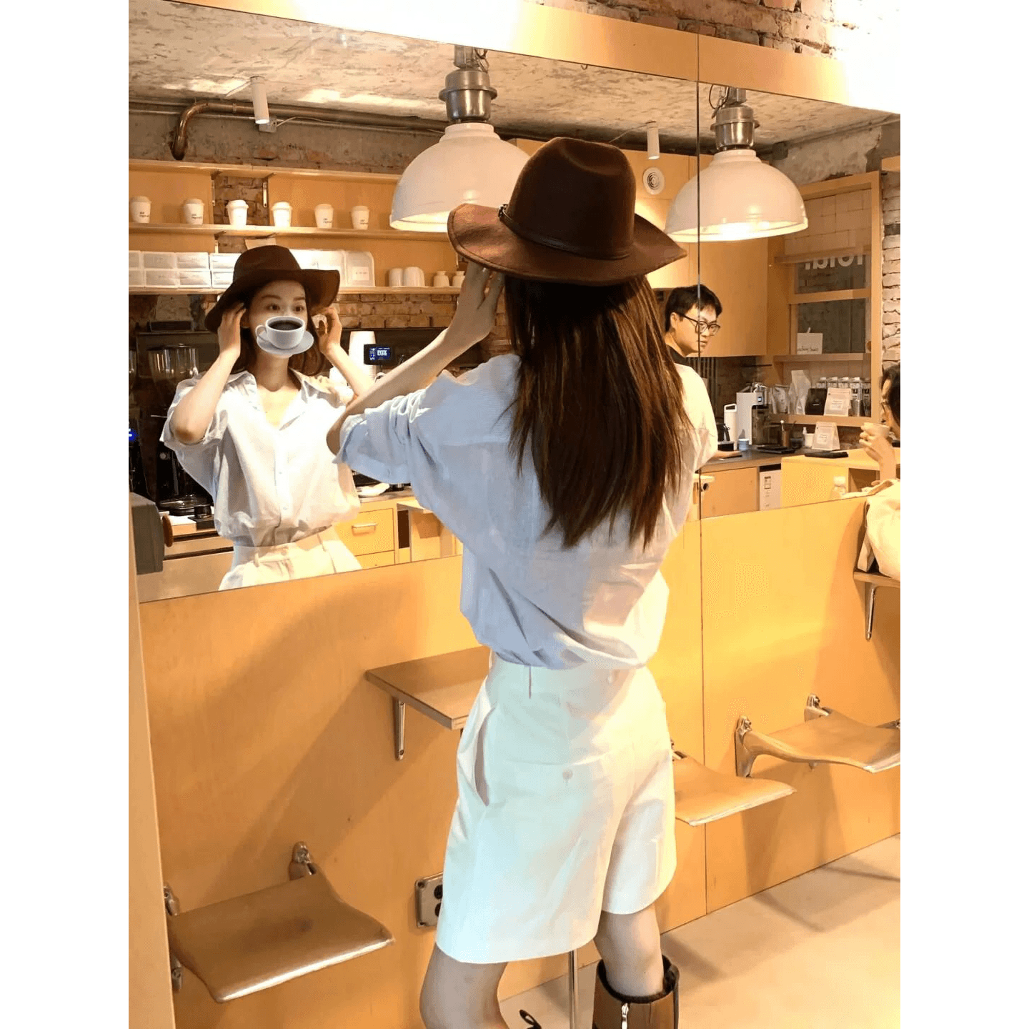 한 부서 전체 집합 ootd 착용 가져 가라. 느긋한 느슨함 센스 아마 질감 보라색 셔츠 반바지 캐주얼 세트 봄 여름 이미지 5