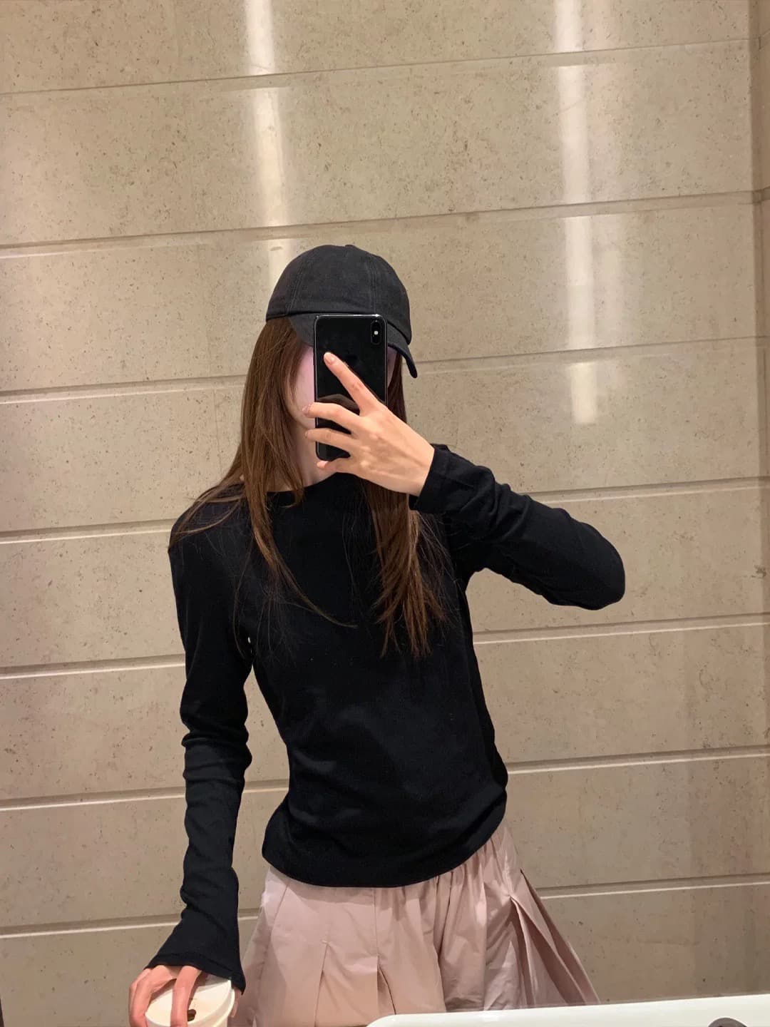 한 부서 전체 집합 ootd 착용 가져 가라. 느슨함 센스 검정색 얇은 스타일 긴팔 맨위 핑크색 반신 치마 세트 여성 여름 이미지 2