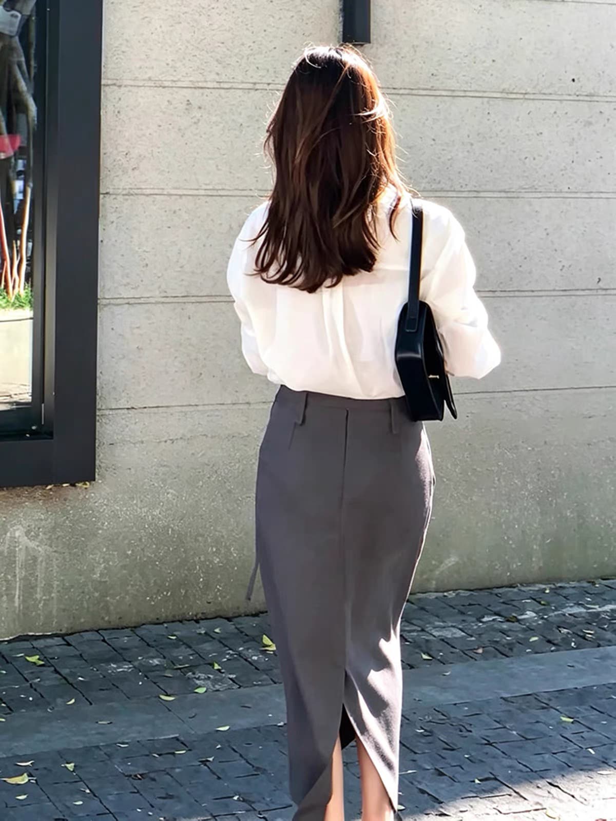 출퇴근 미니멀리즘 바람 화이트 프릴 셔츠 트임 반신 치마 세트 여성 가을 새로운 품격 빛 요리 한 착용 가져 가라. 이미지 2
