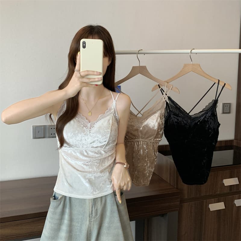 실사 정가 가을 지방 mm 벨벳 나비 레이스 아름다움 뒤로 캐미솔 벨트 가슴 패드 하나 생체 내 가져 가라. 외출용 만나는 상세 이미지 5
