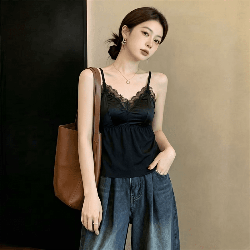 실사 정가 프랑스식 지방 mm 레이스 아름다움 뒤로 봄 캐미솔 벨트 가슴 패드 하나 생체 내 가져 가라. 외출용 기본 셔츠 상세 이미지 3