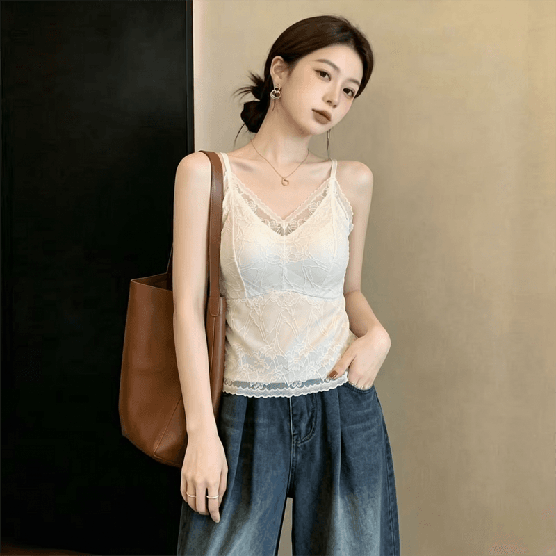 실사 정가 프랑스식 지방 mm 무거운 작업 레이스 아름다움 뒤로 봄 여름 캐미솔 벨트 가슴 패드 하나 생체 내 가져 가라. 외출용 이미지 5