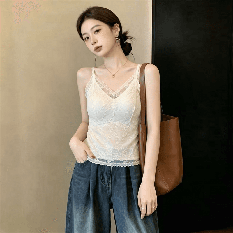 실사 정가 프랑스식 지방 mm 무거운 작업 레이스 아름다움 뒤로 봄 여름 캐미솔 벨트 가슴 패드 하나 생체 내 가져 가라. 외출용 이미지 4