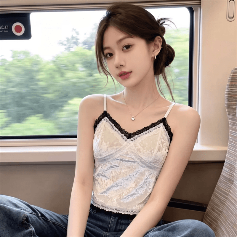 실사 정가 가을 지방 mm 벨벳 레이스 아름다움 뒤로 캐미솔 벨트 가슴 패드 하나 생체 내 가져 가라. 외출용 만나는 상세 이미지 11