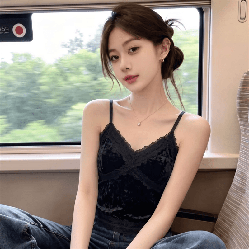 실사 정가 가을 지방 mm 벨벳 레이스 아름다움 뒤로 캐미솔 벨트 가슴 패드 하나 생체 내 가져 가라. 외출용 만나는 상세 이미지 15