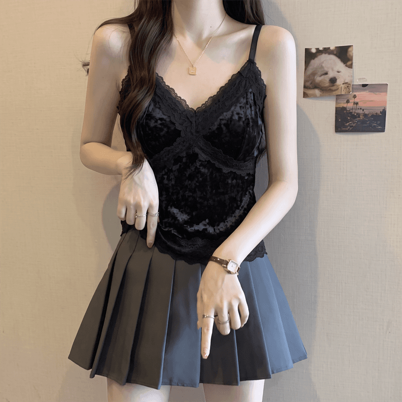 실사 정가 가을 지방 mm 벨벳 패치워크 레이스 아름다움 뒤로 캐미솔 벨트 가슴 패드 하나 생체 내 가져 가라. 외출용 만나는 상세 이미지 18