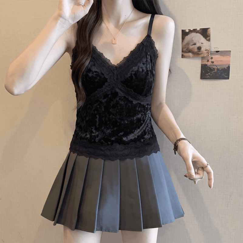 실사 정가 가을 지방 mm 벨벳 패치워크 레이스 아름다움 뒤로 캐미솔 벨트 가슴 패드 하나 생체 내 가져 가라. 외출용 만나는 상세 이미지 19