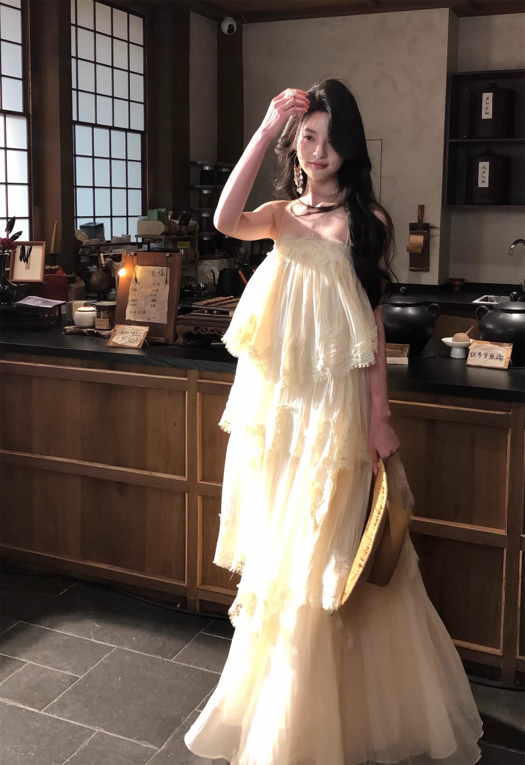 하나부터 순간 빛 흔적 프랑스식 슬립 레이스 큰 진자 여성 드레스 부드러운 바람 휴가 슬림해 보이는 케이크 드레스 이미지 4