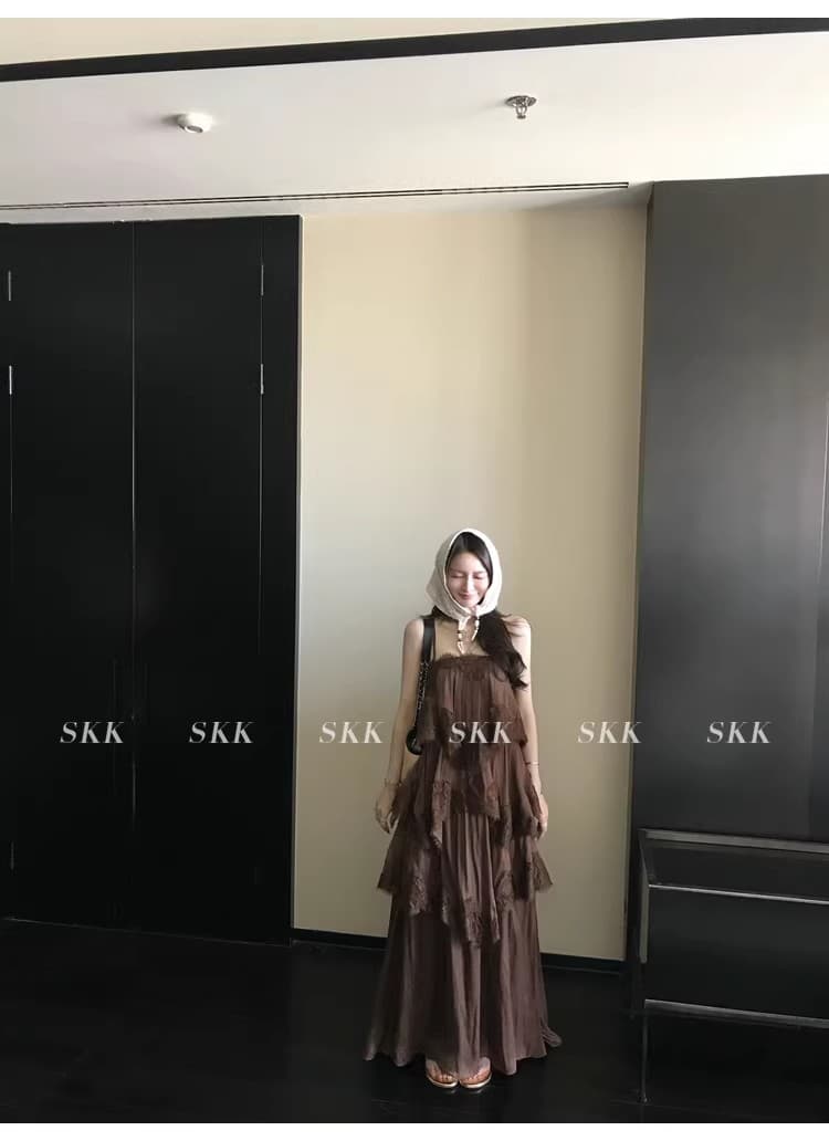 skk store 인시 튜 수여 됨 aj 높음 제품 질감 무거운 작업 레이스 슬립 드레스 길다 쇼트 스타일 봄 여름 여성 이미지 3
