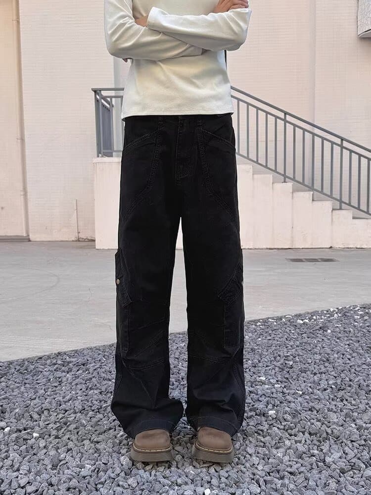 아메리칸 레트로 워크웨어 바람 루즈핏 와이드 레그 팬츠 남녀 높음 거리 기타 주머니 루즈핏 도루 센스 캐주얼 청바지 이미지 3