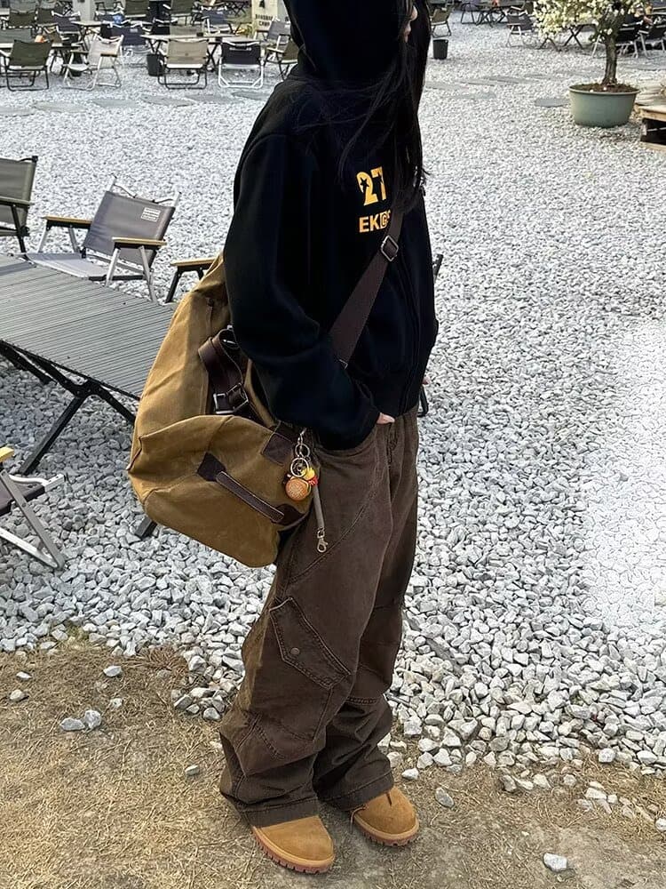 아메리칸 레트로 워크웨어 바람 루즈핏 와이드 레그 팬츠 남녀 높음 거리 기타 주머니 루즈핏 도루 센스 캐주얼 청바지 상세 이미지 6