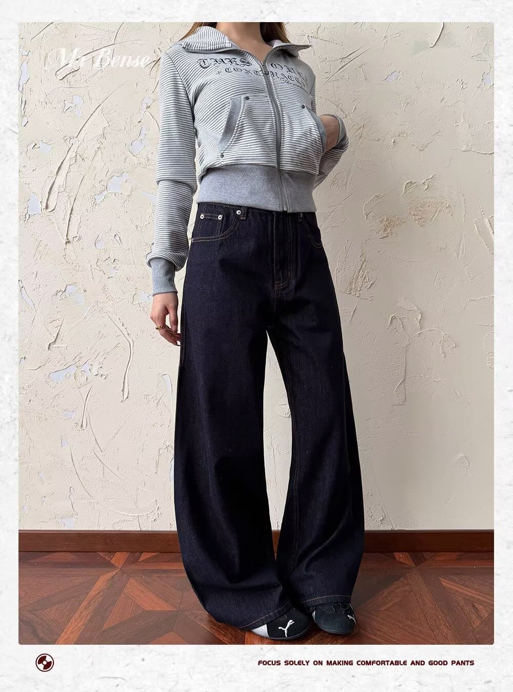 원본 암소 단 닝 색상 파리 버클 2026ootd 청바지 여자 봄 가을 캐주얼 바지 루즈핏 스트레이트 긴 바지 상세 이미지 10