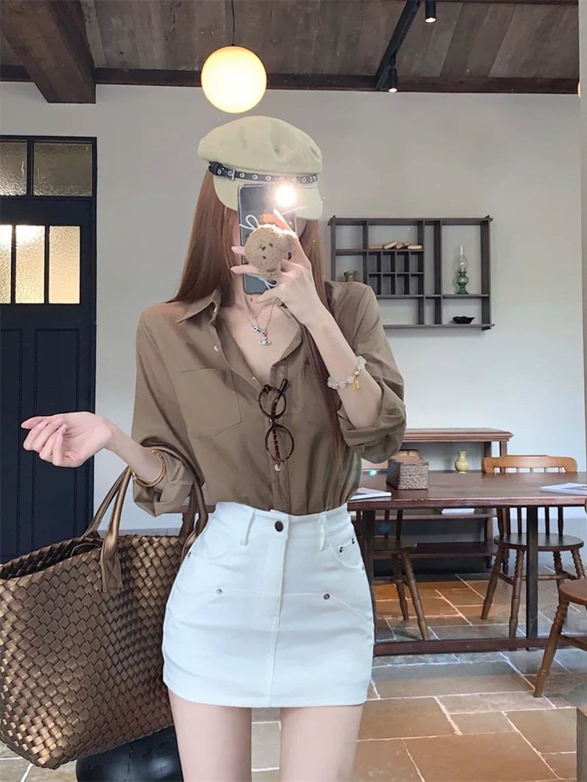 2026 봄 여름 새로운 아메리칸 레트로 화이트 데님 스커트 여성 하이웨이스트 슬림해 보이는 노출 방지 반신 스커트 치마 미니 스커트 이미지 3