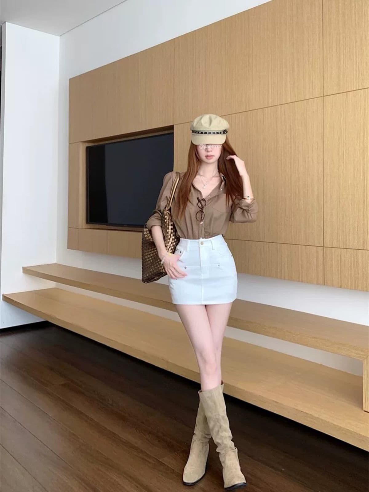 2026 봄 여름 새로운 아메리칸 레트로 화이트 데님 스커트 여성 하이웨이스트 슬림해 보이는 노출 방지 반신 스커트 치마 미니 스커트 상세 이미지 3