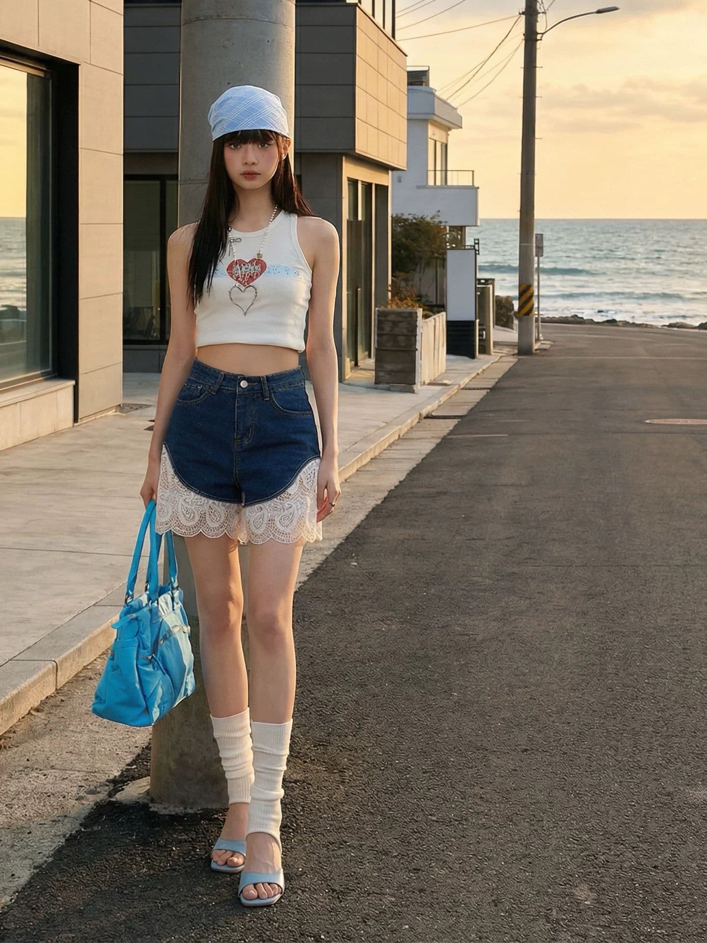 작은 대중 디자인 센스 레이스 조각 데님 반바지 여성 2026 여름 폭발 하이웨이스트 Chic 슬림해 보이는 바지 이미지 3