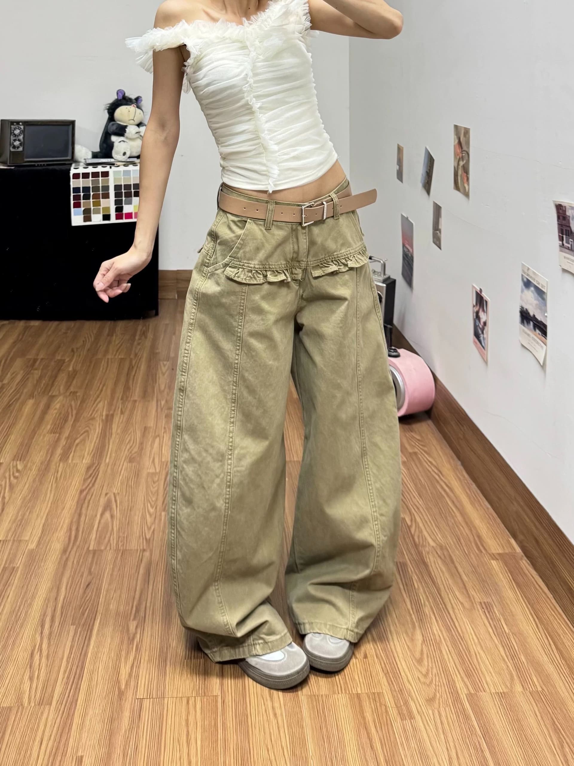 레트로 마 오래된 레이스 랩스커트팬츠 넓은 다리 청바지 바지 여자 2026 여름 새로운 루즈핏 슬림해 보이는 바닥 청소 바지 이미지 3