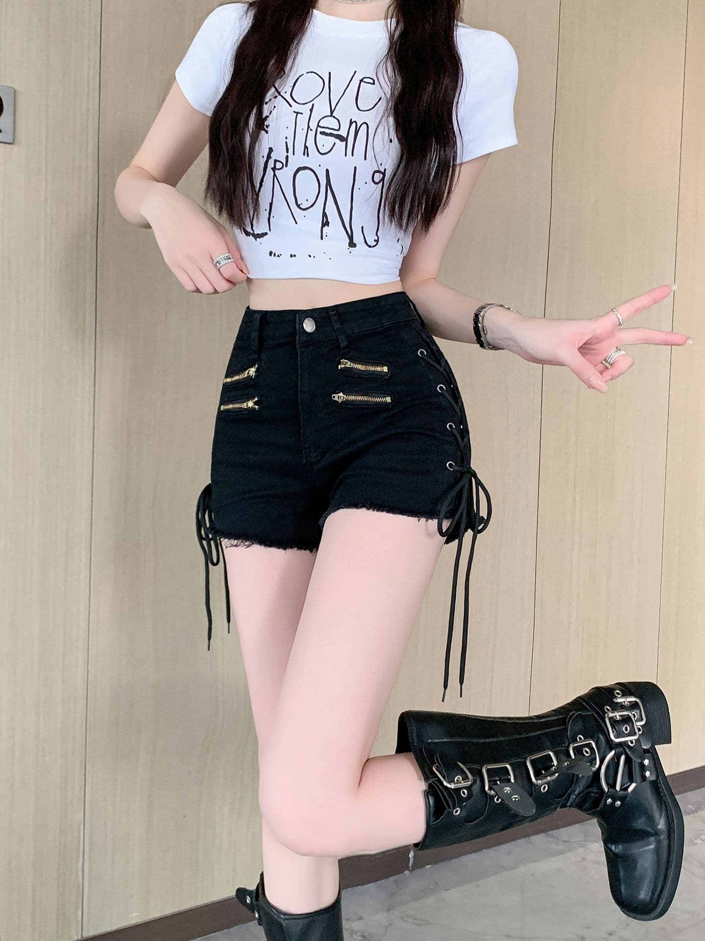 실사 정가 핫걸 로우 웨이스트 데님 반바지 여성 여름 새로운 펌프 로프 거친 가장자리 몸매 가꾸기 슬림해 보이는 스트레이트 핫 바지 이미지 3