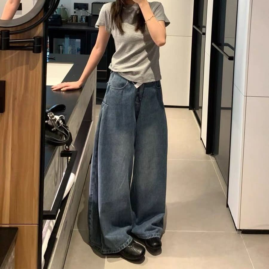 아메리칸 레트로 넓은 다리 청바지 여성 2026 봄 새로운 하이웨이스트 루즈핏 슬림해 보이는 도루 센스 스트레이트 바닥 청소 긴 바지 상세 이미지 5