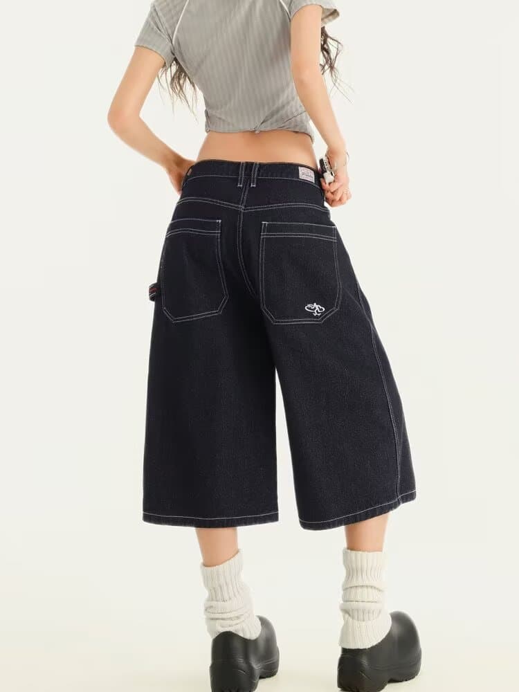 아메리칸 ootd 레트로 데님 바지 여성 여름 새로운 하이웨이스트 작은 키 스트레이트 와이드 레그 팬츠 7 점 바지 상세 이미지 4