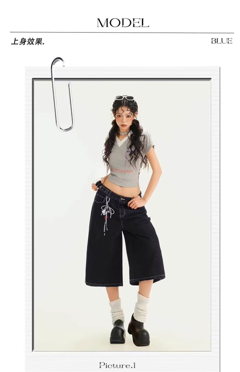 여름 ootd 넓은 다리 7 점 청바지 여성 새로운 빅 사이즈 지방 mm 배 모양 몸 슬림해 보이는 루즈핏 스트레이트 팬츠 상세 이미지 12