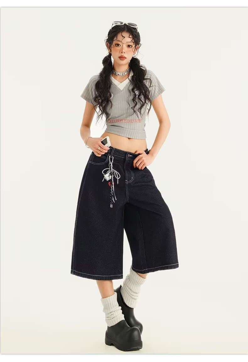 여름 ootd 넓은 다리 7 점 청바지 여성 새로운 빅 사이즈 지방 mm 배 모양 몸 슬림해 보이는 루즈핏 스트레이트 팬츠 상세 이미지 14