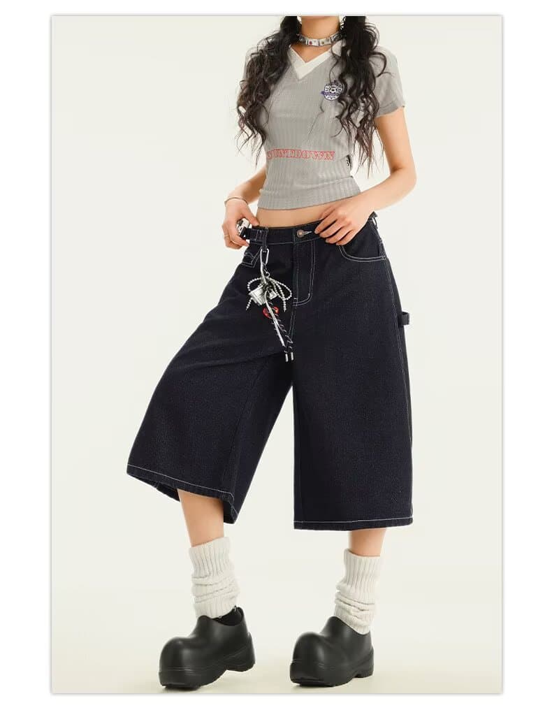 여름 ootd 넓은 다리 7 점 청바지 여성 새로운 빅 사이즈 지방 mm 배 모양 몸 슬림해 보이는 루즈핏 스트레이트 팬츠 상세 이미지 15
