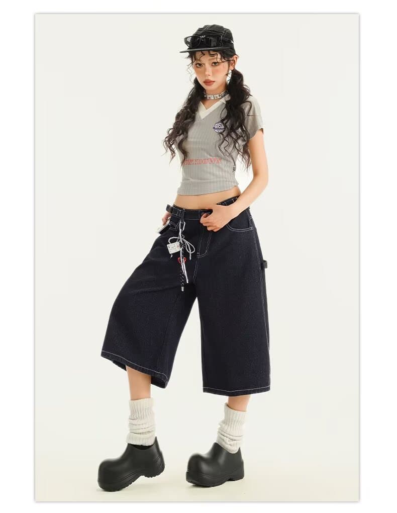 여름 ootd 넓은 다리 7 점 청바지 여성 새로운 빅 사이즈 지방 mm 배 모양 몸 슬림해 보이는 루즈핏 스트레이트 팬츠 상세 이미지 20