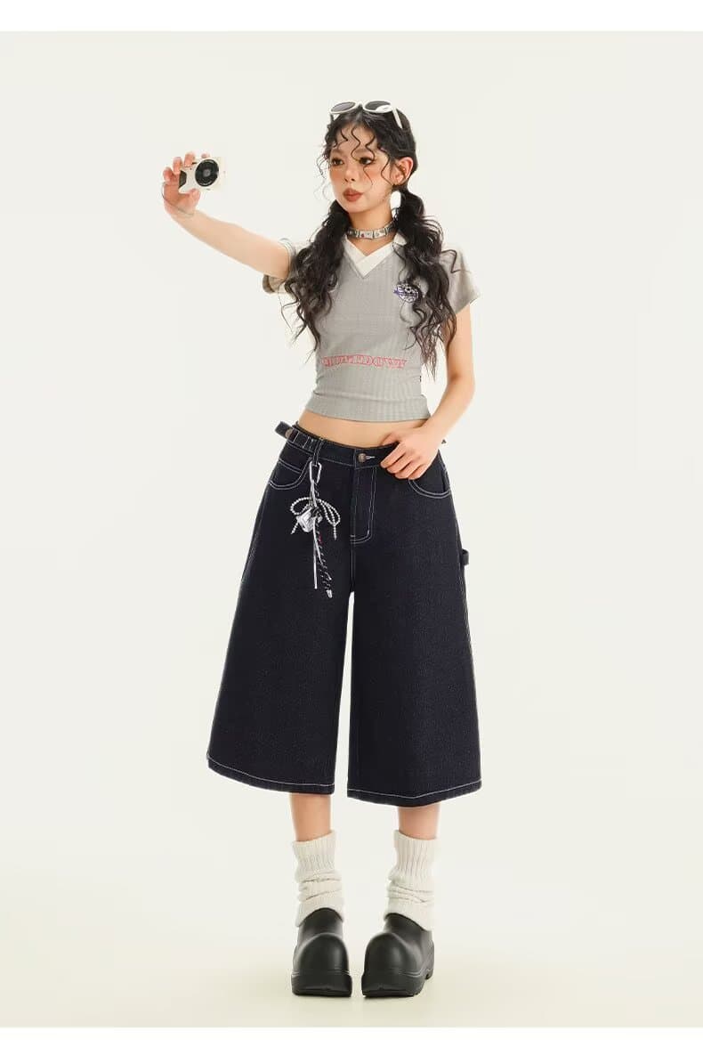 여름 ootd 넓은 다리 7 점 청바지 여성 새로운 빅 사이즈 지방 mm 배 모양 몸 슬림해 보이는 루즈핏 스트레이트 팬츠 상세 이미지 23