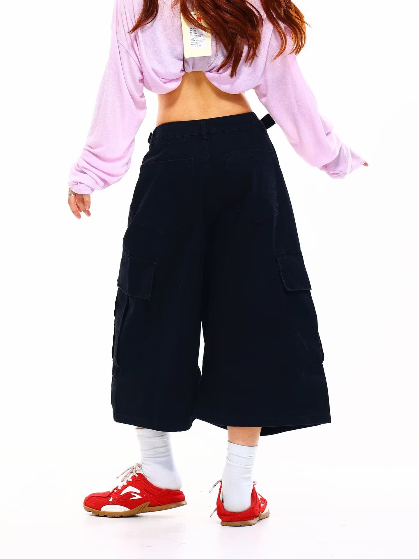 여름 ootd 거리 기타 가방 다크 영어 자수 마 오래된 스태킹 높음 거리 워싱 나팔 데님 7부 바지 여성 상세 이미지 11