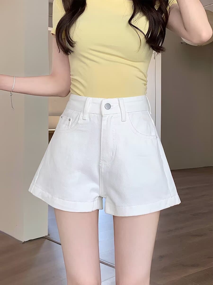 여름 새로운 아메리칸 레트로 데님 반바지 여성 루즈핏 표지 넓적 다리 하이웨이스트 넓은 다리 슬림해 보이는 다용도 한 마디 뜨거운 바지 상세 이미지 4