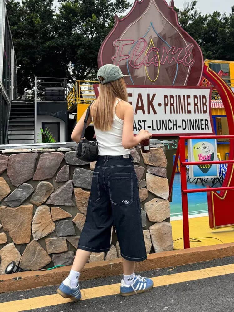 아메리칸 ootd 레트로 데님 바지 여성 여름 새로운 하이웨이스트 작은 키 스트레이트 와이드 레그 팬츠 7 점 바지 상세 이미지 9