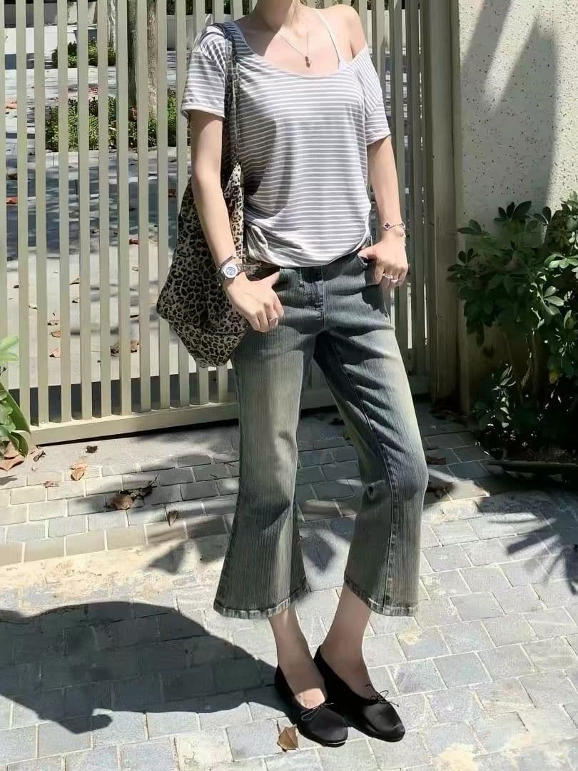 한 부서 워싱 마 오래된 데님 반바지 여성 여름 레트로 부츠컷 바지 몸매 가꾸기 슬림해 보이는 다용도 스트레이트 7부 바지 이미지 4