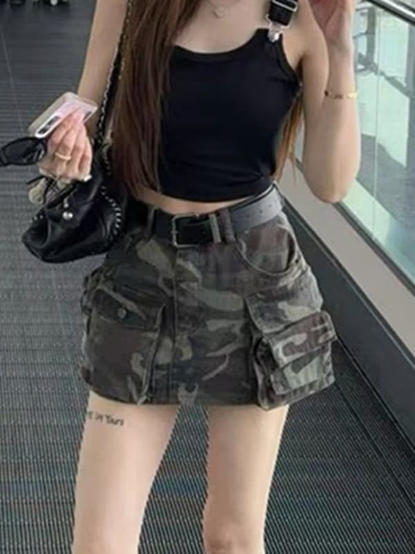아메리칸 레트로 카모플라주 워크웨어 청바지 여성 2026 년 여름 새로운 작은 대중 개성 주머니 넓은 다리가 짧다. 바지 바람의 소리