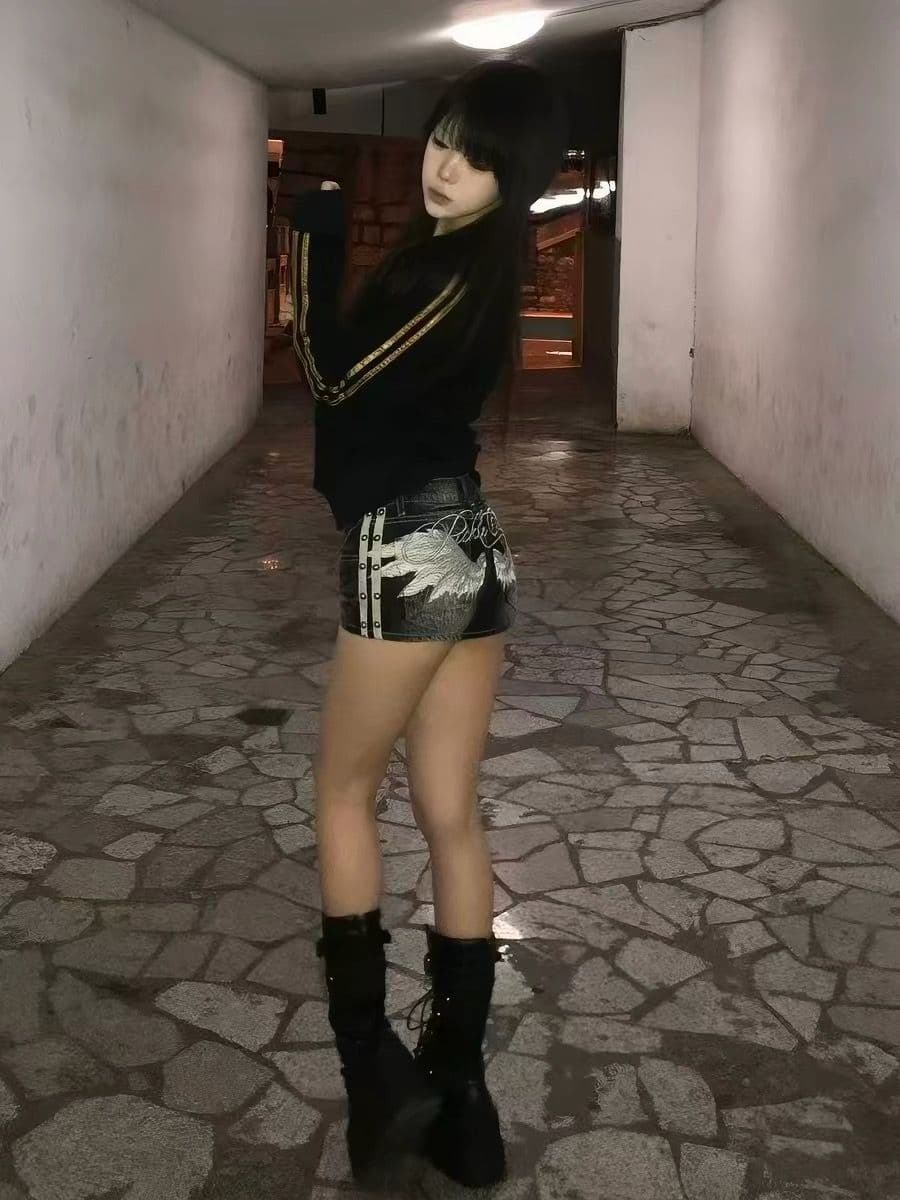 거룩한 빛 천사 날개 자수 징 데님 반바지 이문화 핫걸 마 오래된 로우 웨이스트 핫 바지 이미지 2
