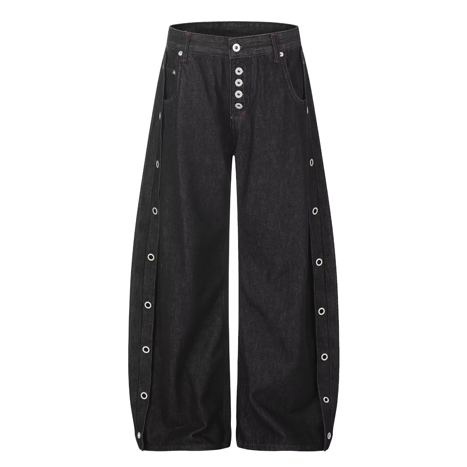 아메리칸 ootd 해체 단추 구멍 모통이 칼 바지 청바지 남녀 봄 여름 도루 센스 캐주얼 루즈핏 넓은 다리 바닥 청소 바지 트렌디 이미지 5